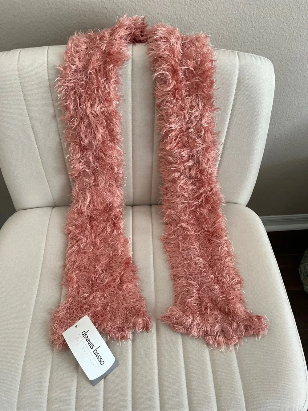 dennis basso Pink and Red Fuzzy Feather Scarves Duo